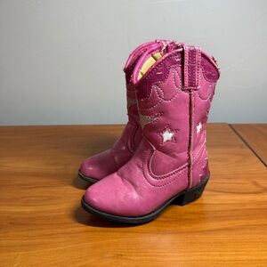 Smoky Mountain Little Girls' Denver Western Boots Round Toe Pink Star Cowgirl 6